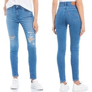 Levis 721 High Rise Skinny Womens Jeans Size 18W Blue Distressed Stretch 40x29